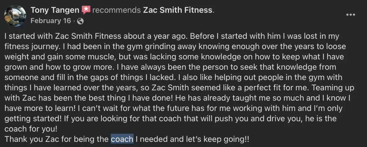 Client review posted on Facebook