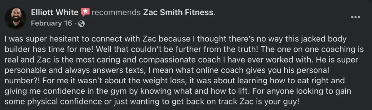 Client review posted on Facebook